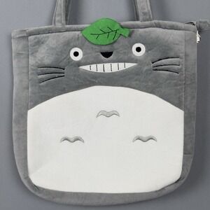My Neighbor Totoro Plush Tote Bag Gray Kawaii Anime Shoulder Bag Zip